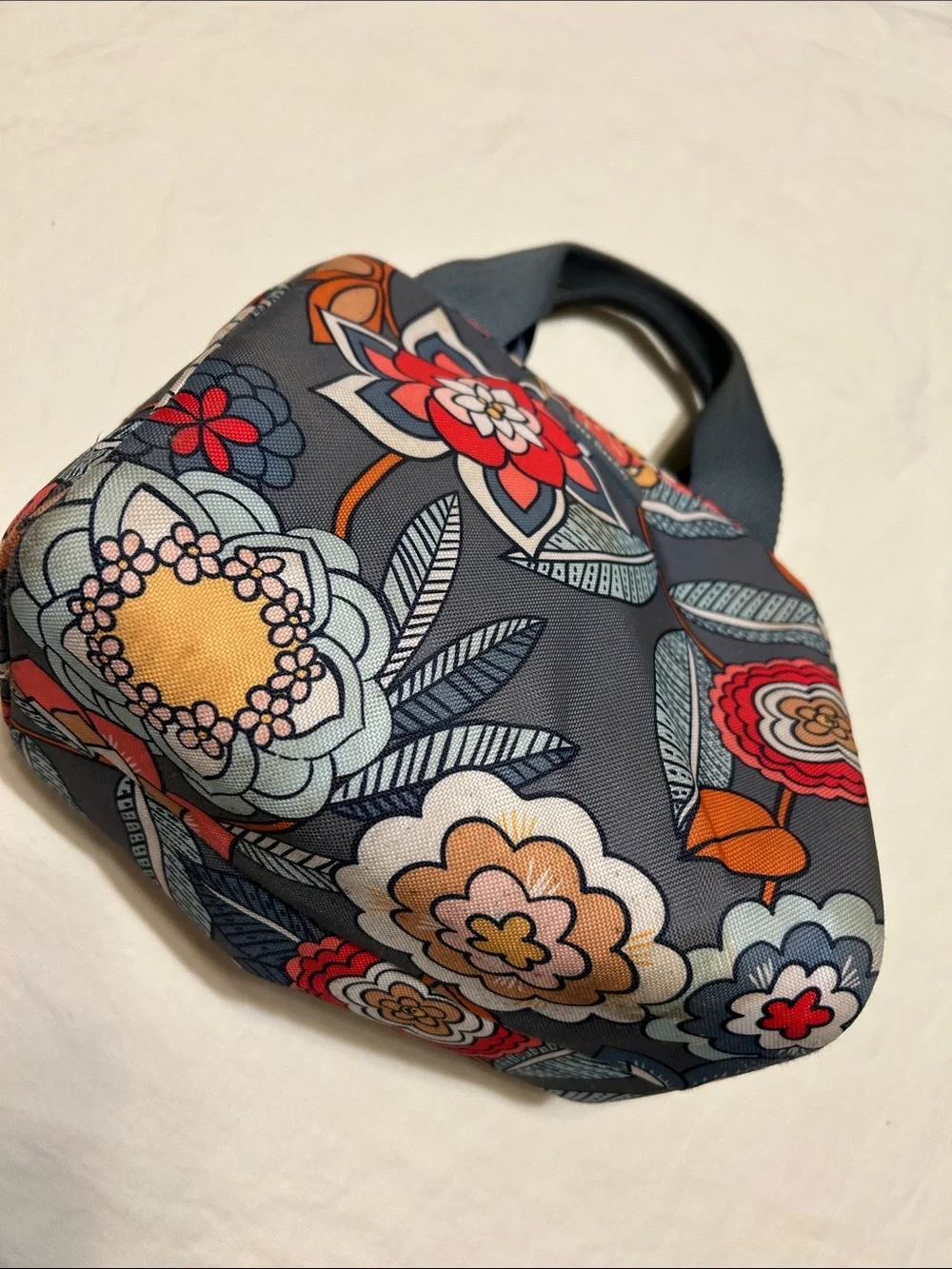 Vera Bradley Gray Floral Cosmetic Case with Red and Orange Accents